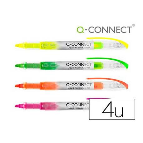 Rotulador Q-Connect Fluorescente Pack 4 colores surtidos tinta liquida
