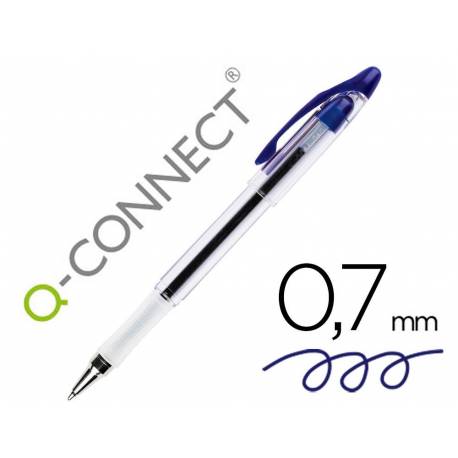 Boligrafo transparente Q-Connect azul 0,7 mm con capuchón