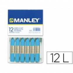 Lapices cera blanda Manley caja 12 unidades azul celeste