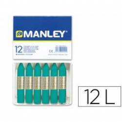 Lapices cera blanda Manley caja 12 unidades verde azulado