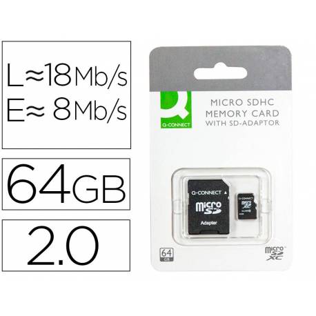 Memoria SD Micro Q-Connect Flash 64 GB de Clase 10 con adaptador