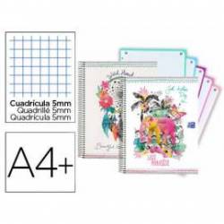 Cuaderno espiral Oxford European Book Boho Dream DIN A4+ Cuadricula 5mm 120 hojas Tapa extradura en Colores surtidos