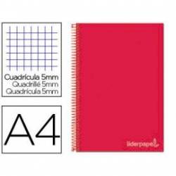 Cuaderno espiral Liderpapel Jolly Tamaño DIN A4 Tapa forrada 140H Cuadricula 5 mm 75 g/m2 5 bandas 4 taladros color Rojo