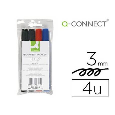 Rotulador Q-Connect permanente estuche de 4 colores surtidos punta redonda trazo 3.0 mm