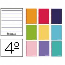 Cuaderno espiral Liderpapel Tamaño cuarto Tapa dura Pauta ancha 3,5 mm 75 g/m2 Con margen Colores surtidos (no se puede elegir)