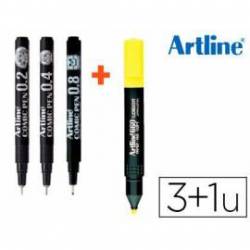 Rotulador Artline Calibrado Comic Pen Trazos Surtidos color Negro + Fluorescente EK-660