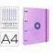 CARPETA CON RECAMBIO LIDERPAPEL ANTARTIK A4 CUADRO 5MM FORRADA 4 ANILLAS 25MM COLOR LAVANDA LILA