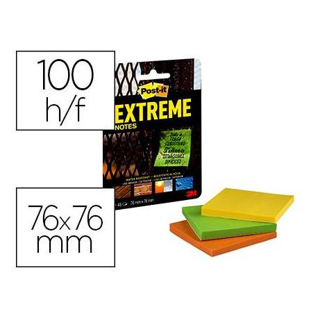 Post it ® Bloc de notas adhesivas Extreme quita y pon 76x76 mm colores Pack de 3 unidades