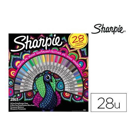 Rotulador permanente Sharpie punta fina Blister 20 de colores finos + 8 ultrafinos