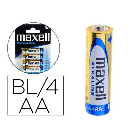 Pilas Maxell Alcalina 1.5 V AA LR06 Blister de 4 unidades