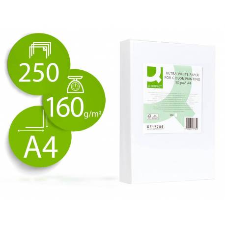 250 Hojas Papel fotocopiadora Q-Connect Ultra White DIN A4