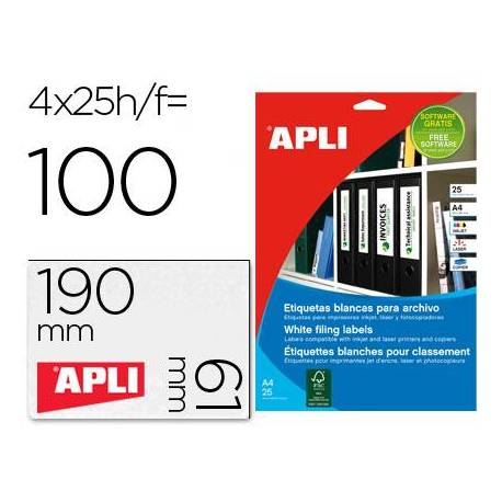 Etiqueta adhesiva marca Apli 1233 190x61 mm caja 25 hojas con 100