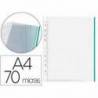 Funda Multitaladro Q-Connect Din A4 70 MC Cristal con Borde Verde Bolsa 10 unidades