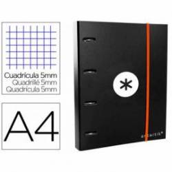 CARPETA CON RECAMBIO LIDERPAPEL ANTARTIK A4 CUADRO 5 MM FORRADA 4 ANILLAS 40MM REDONDAS COLOR NEGRA