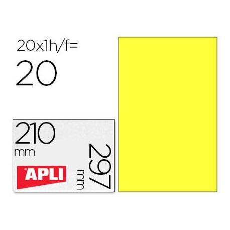Etiqueta Adhesiva Apli 210x297 mm Color Amarillo Fluorescente Caja con 20 hojas