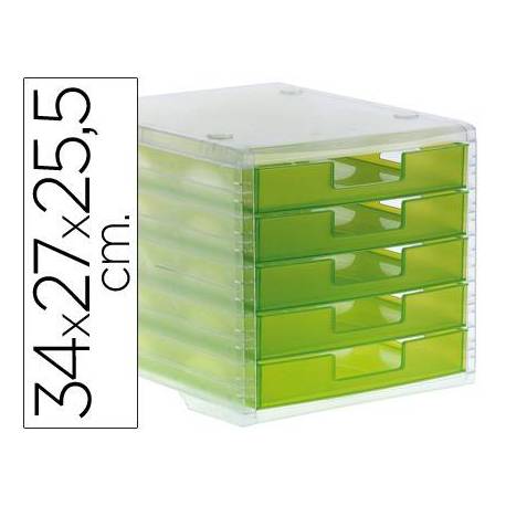 Fichero cajones de sobremesa Liderpapel 340x270x255 mm apilables 5 cajones verde translucido