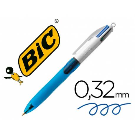 Bolígrafo marca Bic 4 colores Grip cuerpo azul 0,4 mm