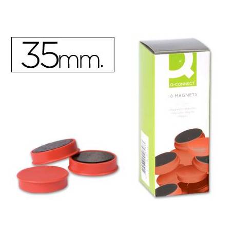 Imanes para sujecion Q-Connect de 35 mm. Color rojo. Caja de 10.