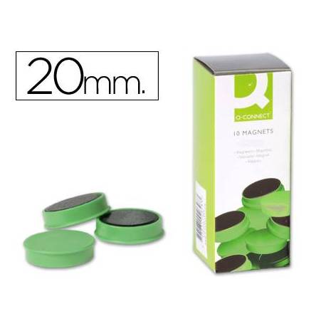 Imanes para sujecion Q-Connect de 20 mm. Color verde. Caja de 10.