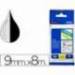 Cinta Brother TZE-121 9mm (ancho) x 8m (largo) laminada transparente/negro