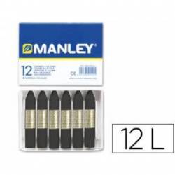 Lapices cera blanda Manley caja 12 unidades negro