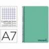 CUADERNO ESPIRAL LIDERPAPEL A7 MICRO WONDER TAPA PLASTICO 100H 90 GR CUADRO 5MM 4 BANDAS VERDE