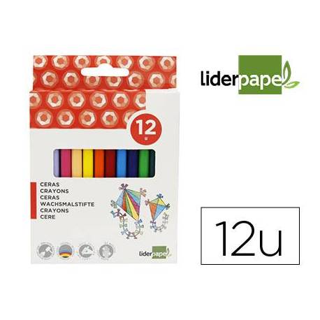Caja lápices de cera 12 colores Liderpapel