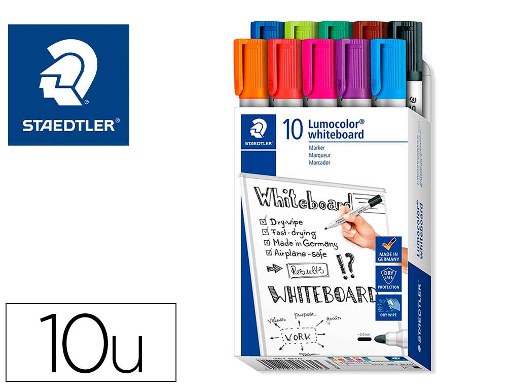 rotulador staedtler lumocolor 351 para pizarra blanca punta redonda 2 mm  recargable caja de 10 unidades colores