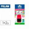 SACAPUNTAS MILAN COMPACT TOUCH DUO PLASTICO 2 USOS CON GOMA + 2 RECAMBIOS DE GOMA