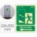 PICTOGRAMA ARCHIVO 2000 SALIDA EMERGENCIA ESCALERA SUBE IZQUIERDA PVC COLOR VERDE LUMINISCENTE 224X300 MM