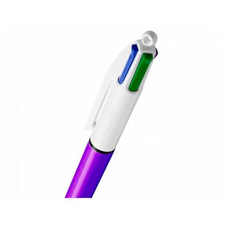 BIC Bolígrafo Shine de 4 colores, barril morado, punta media (0.039  pulgadas), tintas surtidas, 3 unidades
