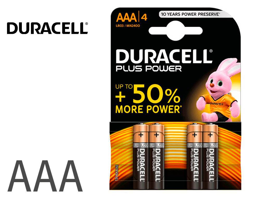 Pila Duracell alcalina plus AAA pacl con 4 unidades (49963)