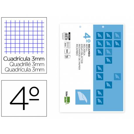 Recambio liderpapel cuarto apaisado 100 h 2tca-06 cuadro 3 mm 2 taladros con margen