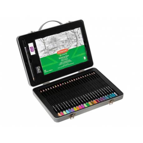 ESTUCHE DE PINTURA DERWENT ACADEMY METALICO CON ASA LAPICES DE