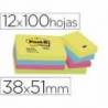 Bloc de notas adhesivas quita y pon post-it 38x51 mm neon. Pack de 12 blocs