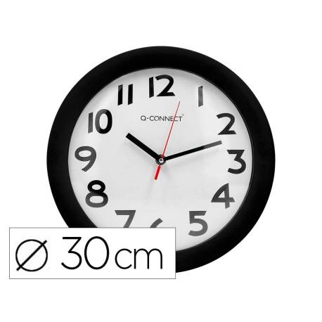 Reloj pared plastico 30 cm marco color negro (22367)