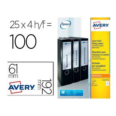 Etiqueta adhesiva Avery 31x192 mm Blanco Caja de 100 unidades