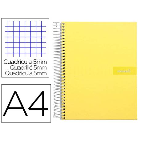 Bloc Liderpapel Din A4 micro crafty cuadrícula 5mm 5 bandas 4 taladros tapa forrada 90 gr 120 hojas color amarillo