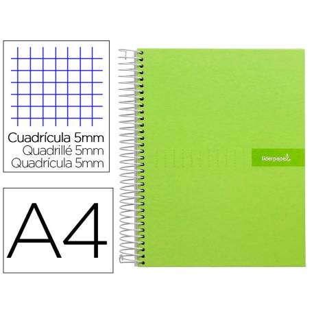 Bloc Liderpapel Din A4 micro crafty cuadrícula 5mm 5 bandas 4 taladros tapa forrada 90 gr 120 hojas color verde