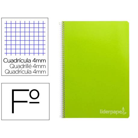 Cuaderno espiral Liderpapel Witty Tamaño Folio 80 hojas Tapa dura Cuadricula 4mm 75 g/m2 color Verde Con margen