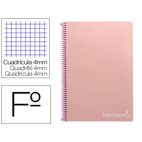Cuaderno espiral Liderpapel Witty Tamaño Folio 80 hojas Tapa dura Cuadricula 4mm 75 g/m2 color Rosa Con margen