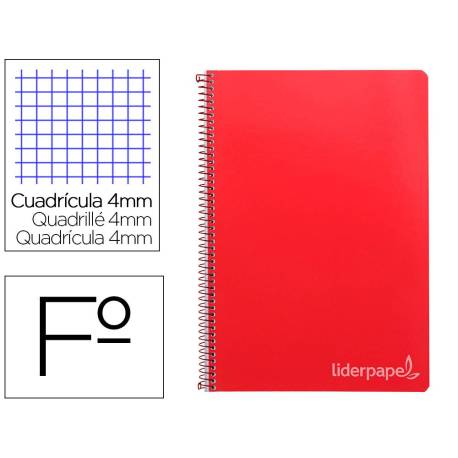 Cuaderno espiral Liderpapel Witty Tamaño folio 80 hojas Tapa dura Cuadricula 4 mm 75 g/m2 Con margen en color Rojo