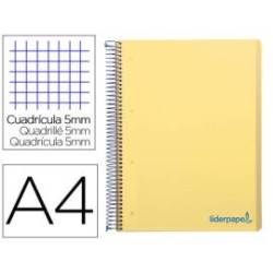 Cuaderno espiral Liderpapel Wonder Tamaño DIN A4 Tapa plastico Cuadricula 5 mm 90 g/m2 5 bandas 4 taladros color Amarillo