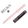 BOLIGRAFO BELIUS ROCKET B ALUMINIO COLOR MINIMALISTA ROSA TINTA AZUL CAJA CILINDRICA