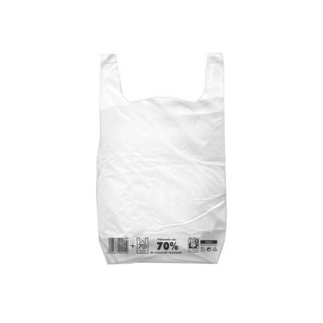 BOLSA CAMISETA RECICLADA 70% BLANCA 42X53 CM REUTILIZABLE 1 KG PAQUETE DE 55 UNIDADES