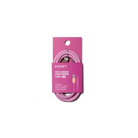 CABLE GROOVY USB 2.0 A USB C APPLE LIGHTNING LONGITUD 1 MT SILICONA COLOR ROSA FLAMENCO
