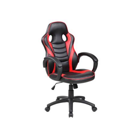 SILLA ROCADA GAMING CON BRAZOS FIJOS BASE NYLON CON RUEDAS BASCULANTE SIMILPIEL NEGRO/ROJO 480X490X1060-1160