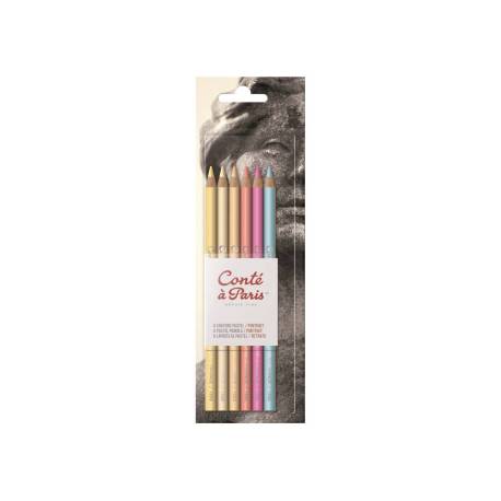 LAPIZ CONTE COLORES PASTEL RETRATO BLISTER 6 UNIDADES COLORES SURTIDOS