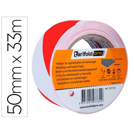 CINTA ADHESIVA TARIFOLD SEGURIDAD PARA MARCAJE Y SEÑALIZACION DE SUELO 33 MT X 50 MM COLOR BLANCO/ROJO