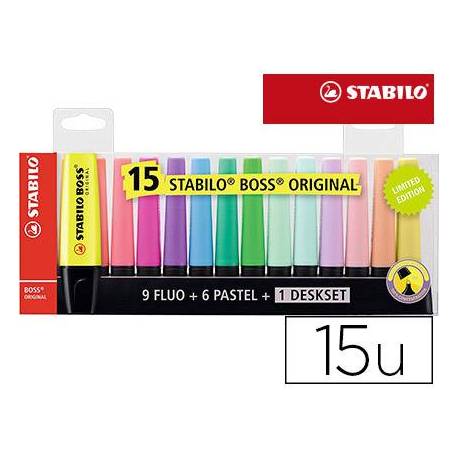 Rotulador Stabilo Boss 70 Fluorescente de Colores Surtidos Blister de 15 unidades